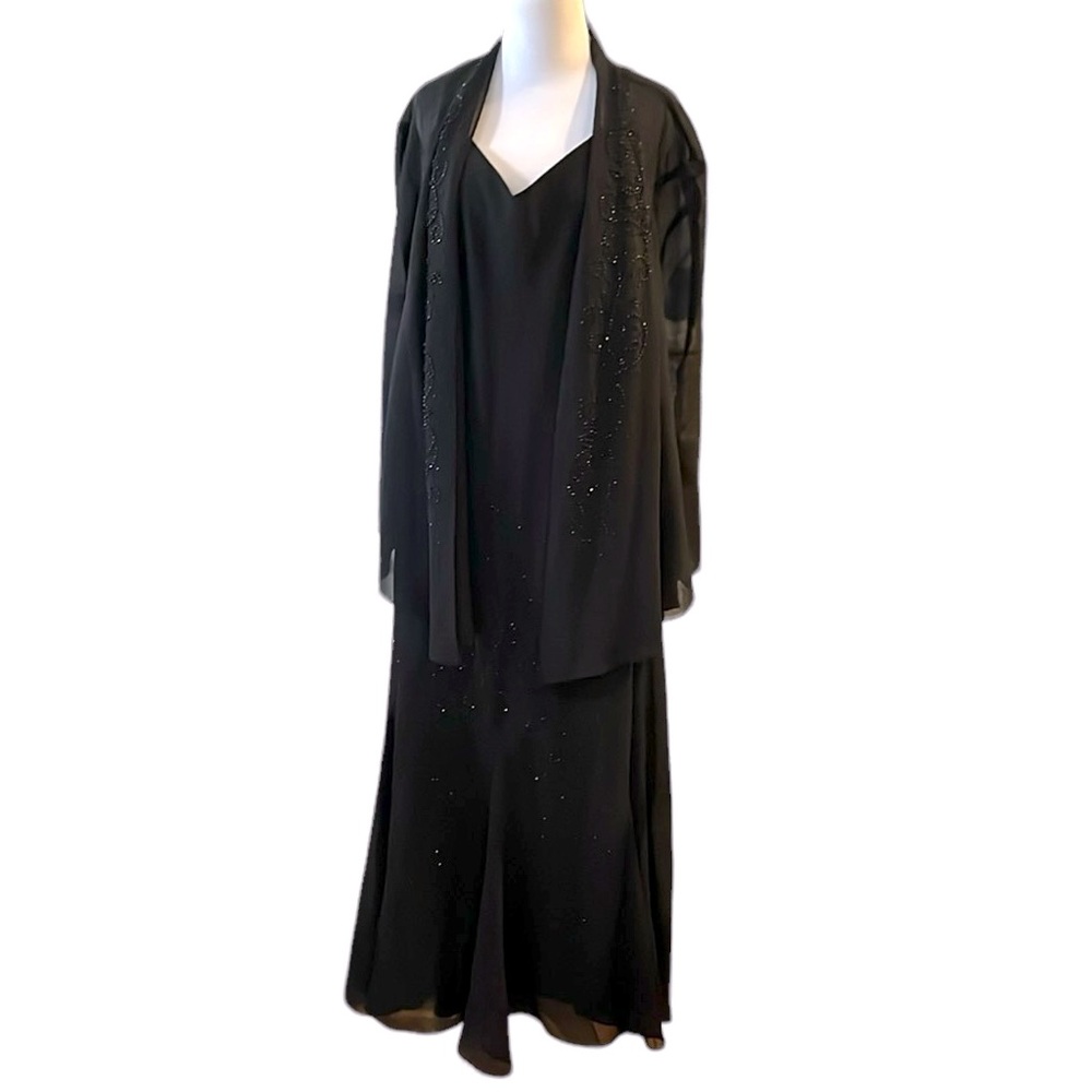 VINTAGE CATHERINES BEADED JACKET AND EVENING DRESS SET BLACK PLUS SIZE 24W